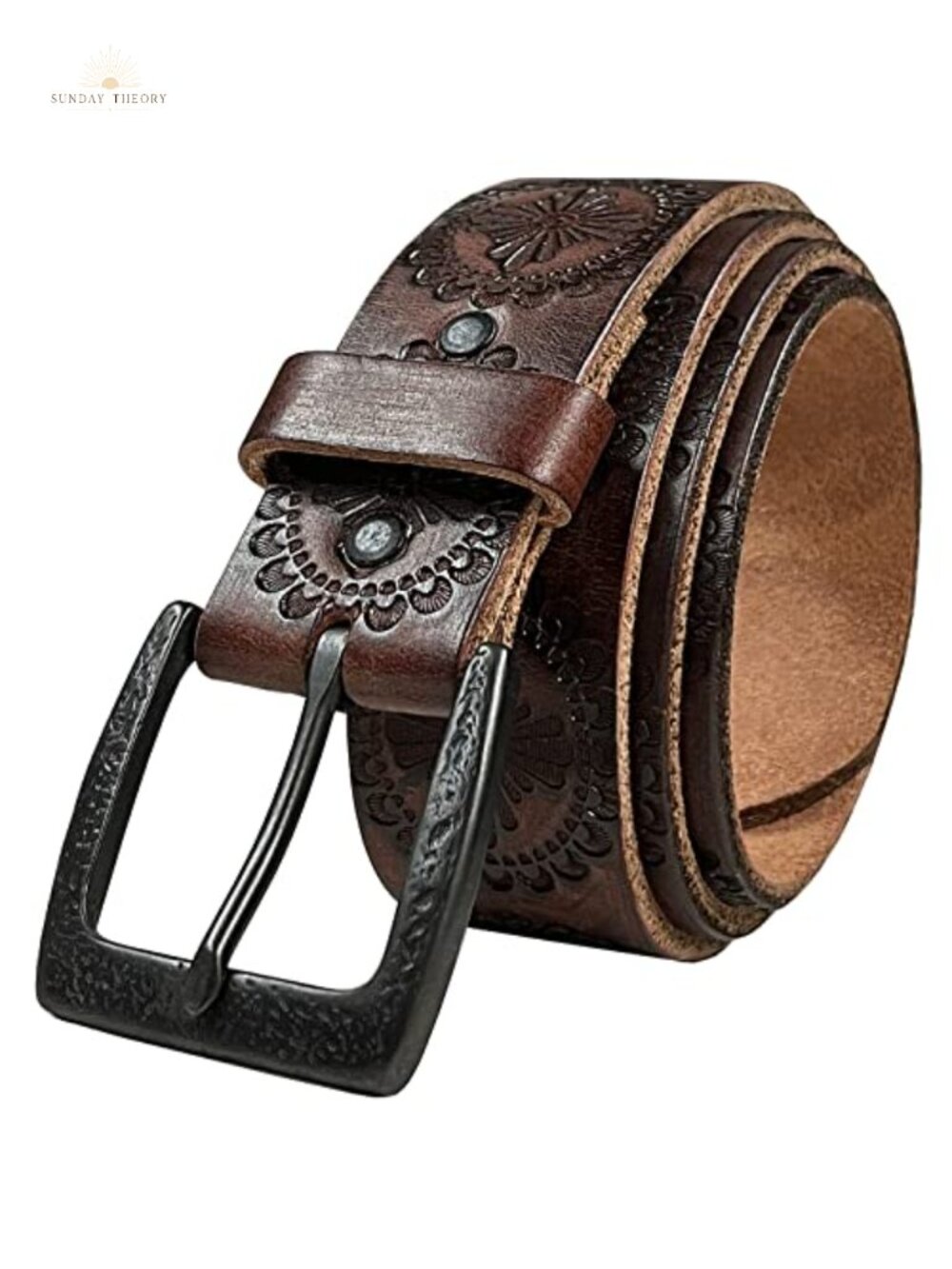 Vintage Western Tooled Floral Embossed Full Grain Leather Belt Strap